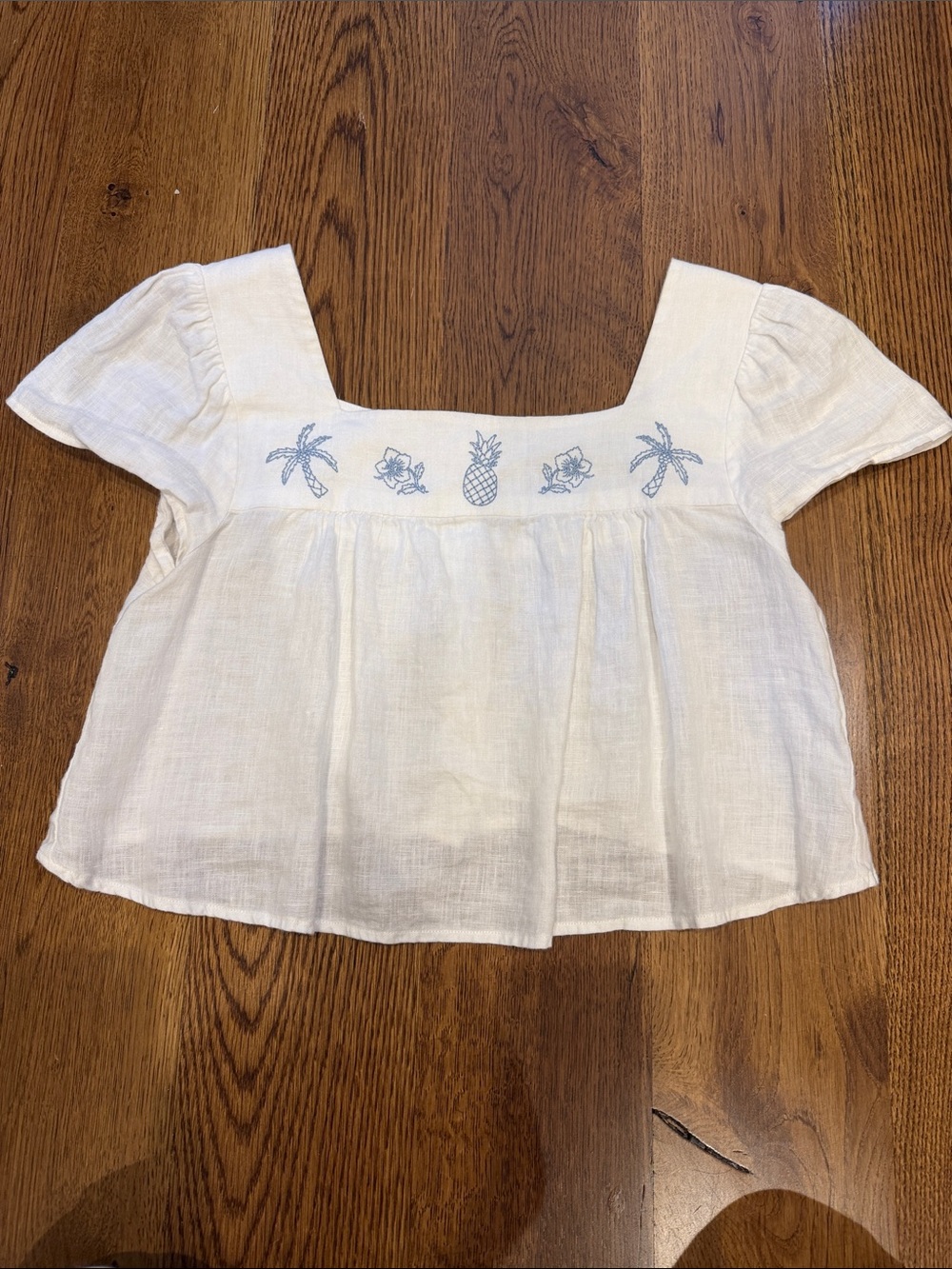 Reformation White Square-Neck Embroidered Crop Top